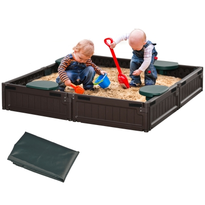 その他 sandbox Outsunny Kids Sandbox with Cover Adjustable Canopy