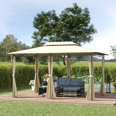 Outsunny 10' x 13' Patio Gazebo, Cream White Canopy Shelter