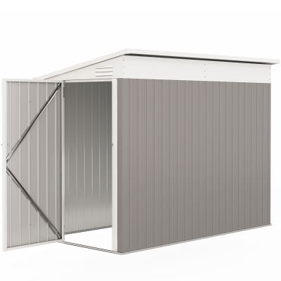 Outsunny 4' x 8' Outdoor Storage Shed Lean to Shed Outdoor Metal Tool Shed with Lockable Door and Air Vents, Light Grey