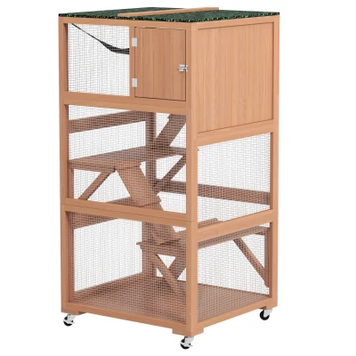 PawHut 34" L Catio Outdoor Cat Enclosure on Wheels with Hammock Multiple Platforms Resting Condo Ramps, for 1-3 Cats, Orange