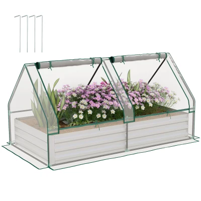 Outsunny 6' x 3' Metal Planter Box with Cover, Raised Garden Bed with Mini Greenhouse for Herbs, Vegetables, Clear and Silver
