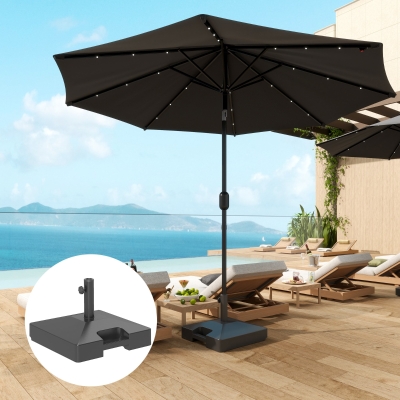 Outsunny Plastic Square Patio Umbrella Base with Wheels Handle, Heavy Duty Outdoor Umbrella Stand Base, Filled Up to 73lb with Stand or 57lb with Water for Garden, Poolside, Black