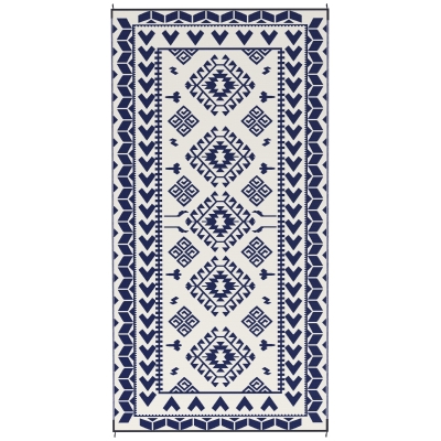 Outdoor Rug 215.7" x 107.9" x 0.12" Blue & White Rhombus Patchwork