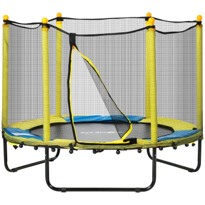Qaba 4.6FT Trampoline for Kids with Enclosure Net for Ages 3-10, Indoor Outdoor Use, Yellow