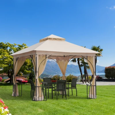 Outsunny 10' x 10' Patio Gazebo, Double Roof Canopy Shelter, Beige