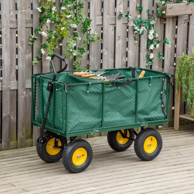 Outsunny 342L Utility Wagon Cart with Removable Mesh Sides to Convert into Flatbed for Beach Lawn Yard