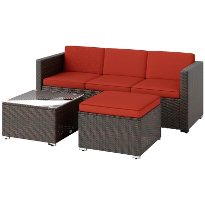Outsunny Patio Furniture w/ Soft Cushions, Corner Sofa Sets, Red