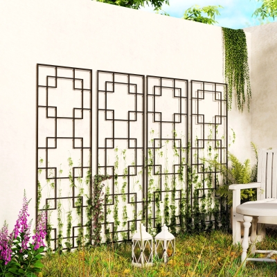 Outsunny 4 Pack Garden Trellis for Climbing Plants, Outdoor Metal Grid Panels for Roses, Vine Flower, Cucumber, Clematis, 72" Tall