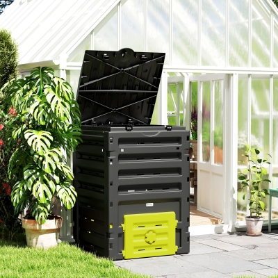 Outsunny Compost Bin, Garden Composter with 80 Vents and 2 Sliding Doors, 120 Gallon (450L), Yellow