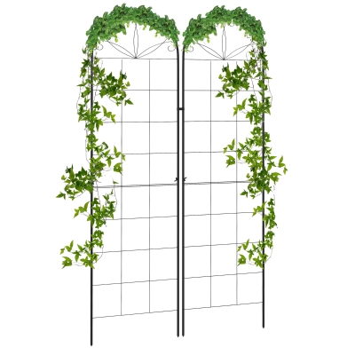 Outsunny 2 Pcs Garden Trellis for Climbing Plants, Outdoor Metal Trellis Plant Support Trellises for Patio, Lawn, Backyard
