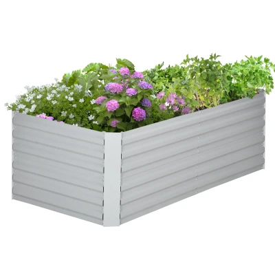 Outsunny Galvanized Raised Garden Bed, Steel Outdoor Planters with Reinforced Rods, 71" x 35" x 23", Light Grey