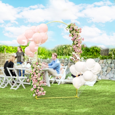 Outsunny 7FT x 4FT Gold Wedding Arch with U-shaped stakes for Birthday Parties, Bridal Showers, Graduation, and Ceremony