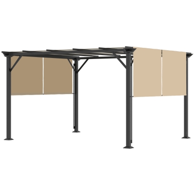 Outsunny 12' x 10' Outdoor Patio Gazebo Pergola with Retractable Canopy Roof, Steel Frame with Stakes, Unique Design, Beige