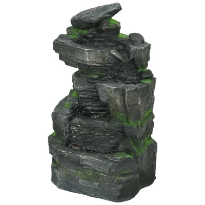 Outsunny Garden Water Feature with LED Lights and Pump, 4 Tier Cascading Water Fountain for Outdoor