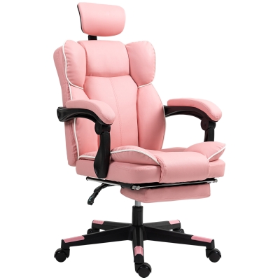 HOMCOM PU Leather Executive Office Chair w/ Footrest & Swivel Wheels, Pink