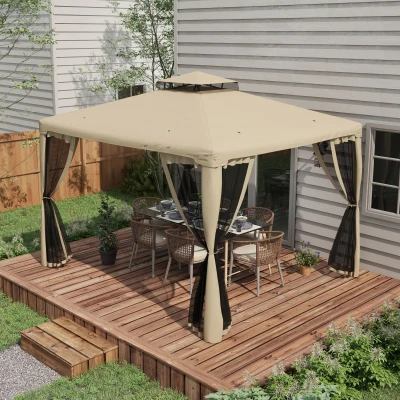 Outsunny 9.6' x 11.6' Patio Gazebo, Outdoor Canopy with Netting