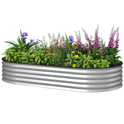 Outsunny 6' x 3' x 1' Large Outdoor Planter Box, Galvanized Raised Garden Bed with Metal Plant Stake, Silver