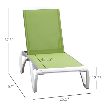 Outsunny Outdoor Chaise Lounge Chair, Patio Aluminum Tanning Chair with 5-Level Adjustable Back, Portable Wheels, Breathable Mesh Fabric, for Pool, Deck, Garden, Green