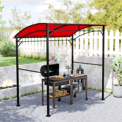 Outsunny 7' x 5' Garden Grill Canopy, BBQ Grill Gazebo Tent with Steel Frame and Hooks, Outdoor Sun Shade, Wine Red