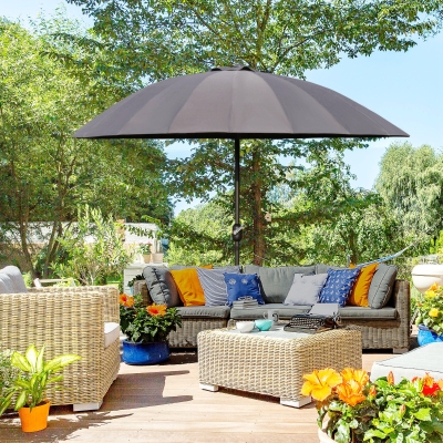 Outsunny 8ft Shanghai Garden Parasol Umbrella with Crank & Tilt, Adjustable Outdoor Sun Shade, Dark Grey
