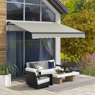Outsunny 10' x 8' Retractable Awning, 280gsm UV Resistant Sunshade Shelter, for Deck, Balcony, Yard, Light Grey