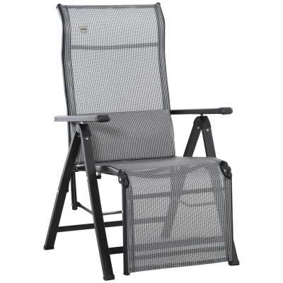 Outsunny Zero Gravity Chair, Folding Recliner, Patio Lounger with 9 Level Adjustable Backrest, Lumbar Pillow for Outdoor, Patio, Deck, Poolside, Grey