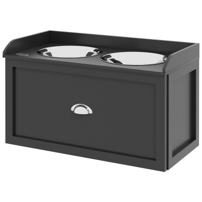 PawHut Elevated Dog Bowls Raised Pet Feeding Station with Storage 2 Stainless Steel Bowls, 23.6"x11.8" x14.2", Black