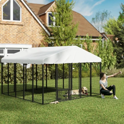 outdoor dog kennel 9.8'L x 9.8'W x 6.8'H Silver