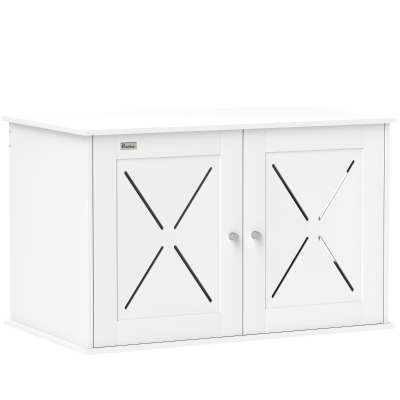 PawHut Hidden Cat Litter Box Enclosure with Double Doors, Hole, Pet House Side End Table, 31.5" x 19" x 20", White