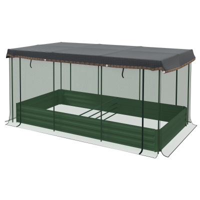 Outsunny Galvanized Steel Planter Box with Crop Cage, Green
