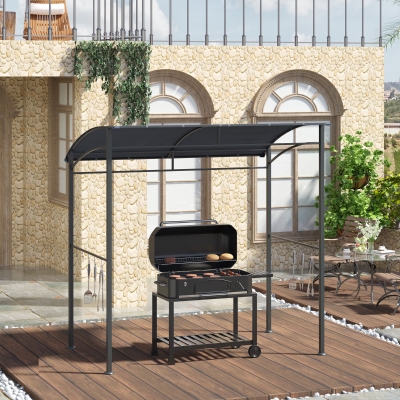 Outsunny 7' x 5' BBQ Grill Gazebo Tent, Garden Grill Canopy with Steel Frame and Hooks, Outdoor Sun Shade, Grey