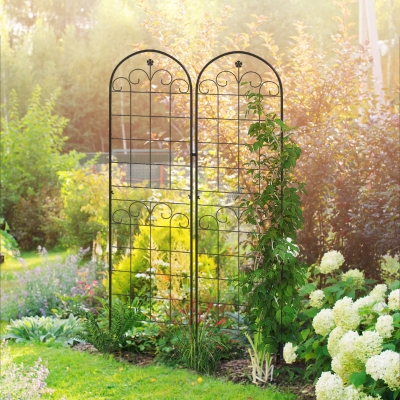 Outsunny 2 Pcs Garden Trellis for Climbing Plants, Outdoor Metal Trellis Plant Support Trellises for Patio, Lawn, Backyard