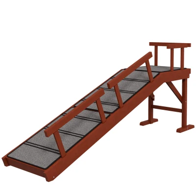 PawHut Wooden Dog Ramp for Large Dogs, 60" Long, with Non-slip Rug, Removable Guardrails for Couch, Bed, Brown