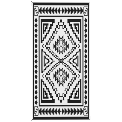 Outdoor Rug 215.7" x 107.9" x 0.12" Black and White Square Patchwork