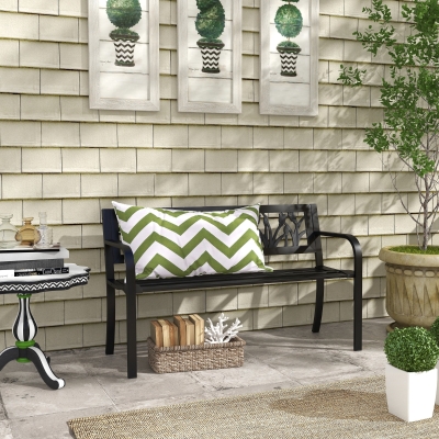 Outsunny 49" Metal Outdoor Bench Patio Bench with Curved Arms and Slatted Seat for Patio, Backyard, Lawn