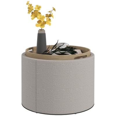 HOMCOM Round Linen Storage Ottoman Coffee Table with Flip Top Tray