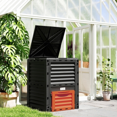 Outsunny Outdoor Compost Bin Garden Container, Fast Creation of Fertile Soil Aerating Compost Box, 80 Gallon, Orange