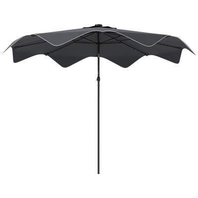 Outsunny Solar Patio Umbrella with LED and Tilt, Outdoor Market Table Umbrella Parasol with Crank, 10 x 10 ft, Dark Grey