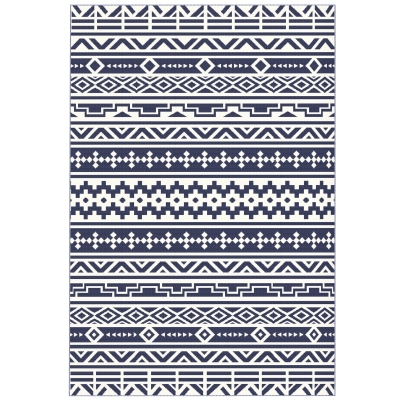Outdoor Rug 71.7" x 107.9" x 0.12" Blue and White Geometric Wall