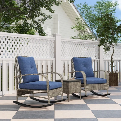 Rattan Bistro Set 29.3" W x 33.1" D x 39" H Gray