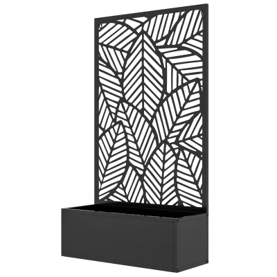 Outsunny Metal Outdoor Raised Garden Bed with Privacy Screen, Privacy Panel and Planter Box, Wall-Mounted or Freestanding, Black