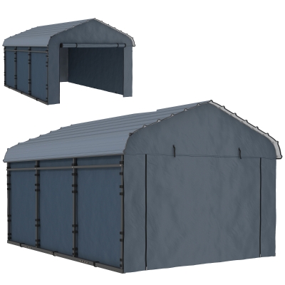Outsunny 10' x 15' Metal Carport, Heavy Duty Garage Car Shelter with Galvanized Metal Roof and Removable Sidewalls, Dark Grey