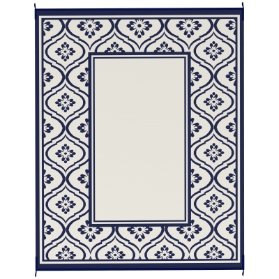 Outdoor Rug 120.1" x 95.7" x 0.12" Blue and White Gourd Border