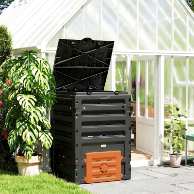 Outsunny Compost Bin, Garden Composter with 80 Vents and 2 Sliding Doors, 120 Gallon (450L), Orange