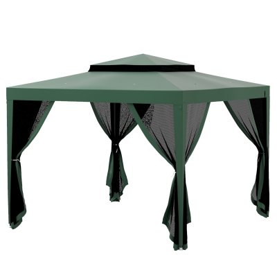 Outsunny 10' x 10' Outdoor Canopy Tent Party Tent with Mesh Netting and Double Tier Roof for Backyard, Garden, Patio, Green