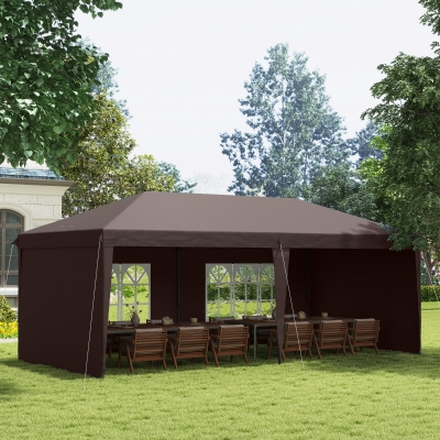 Outsunny 10' x 20' Outdoor Pop Up Canopy Tent Party Tent Instant Shelter W/ Carrying Bag, Coffee