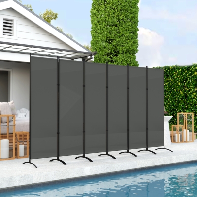 Outsunny 6 Panel Folding Room Divider, UV30+ Privacy Screen, Indoor Outdoor Privacy Panel with Stable Base, Dark Grey