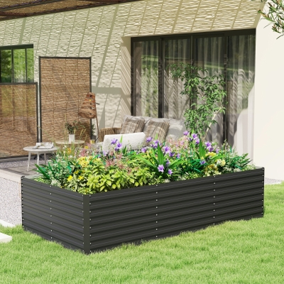 Outsunny 8' x 4' x 2' Raised Garden Bed, Galvanized Planter Box for Growing Flowers, Herbs and Vegetables, Dark Grey