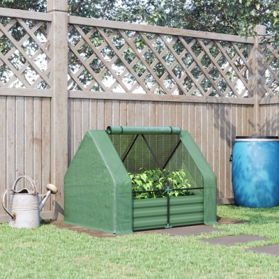 Outsunny Steel Outdoor Raised Garden Bed with Greenhouse,Cover, Roll Up Door, Dual Use, 50"x37.4"x36.2", Green