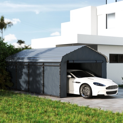 Outsunny 12' x 20' Metal Carport, Heavy Duty Garage Car Shelter with Galvanized Metal Roof and Removable Sidewalls, Dark Grey
